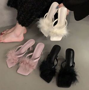 New <strong>Women's</strong> High Heels Fluffy Slippers Anti-Slip Steel Toe Flip-Flops Sandals With Fairy Style for - Product Image 5
