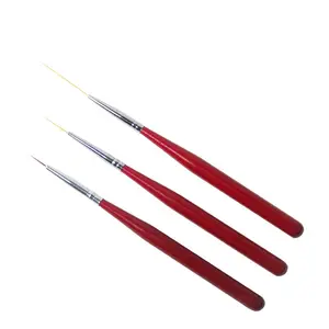 Wholesale Free Sample Available Nail Liner Brush Pen 3PCS/SET Red wood Handle Nail Art Line Brush