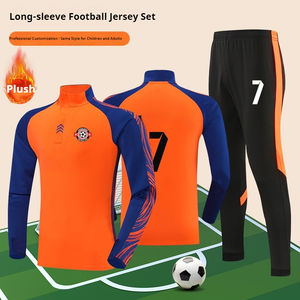 Uniforme de Fútbol de Manga Larga de Terciopelo para Estudiantes, Niños, Cuello Alto con Media Cremallera, para Hombres y Mujeres, Entrenamiento y Juego de Otoño e Invierno - Product Image 6