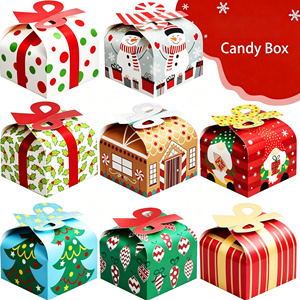 DAMAI Selamat Natal 24 Buah Kotak Permen Natal 3D Buatan Tangan 8 Model Kotak Kue Mini dengan Pita untuk Hadiah Natal - Product Image 5