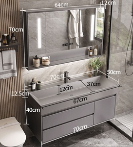 Mueble de baño moderno de pared con espejo LED, lavabo de cerámica, gabinete de MDF gris oscuro de 60 pulgadas, diseño contemporáneo - Product Image 6