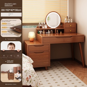 Coiffeuse intégrée avec armoire pour petit appartement, bureau de chevet moderne rétractable éclairé en acier inoxydable mural pour maquillage - Product Image 5