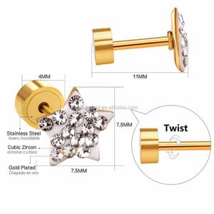 Pendientes de Estrella de Acero Inoxidable con Baño de Oro de Diseño Simple para Niñas, Pendientes de Cristal con Piedra para Cumpleaños - Product Image 3