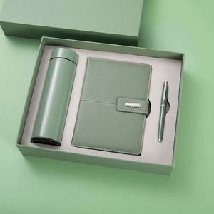 Custom Avocado Green Leather Notebook Journal for Gifts Wholesale Promotional Luxury <b>Note</b> <b>Book</b> Pen Gift Set With Thermos Cup - Product Image 1