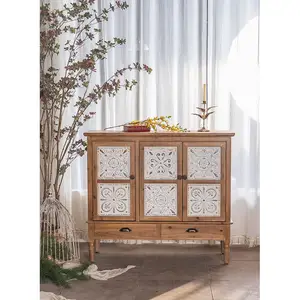 Wabi Sabi Stijl Woonkamer Meubels Craft Design 3 Deuren Dressoir Rustieke Houten Opbergkast Met 2 Laden