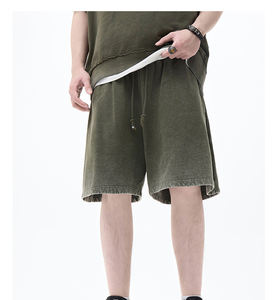 Shorts décontractés pour hommes RS24, été, 380GSM, coton lourd lavé, couleur unie, style hip-hop, style streetwear, motif, cordon de serrage, cargo - Product Image 5