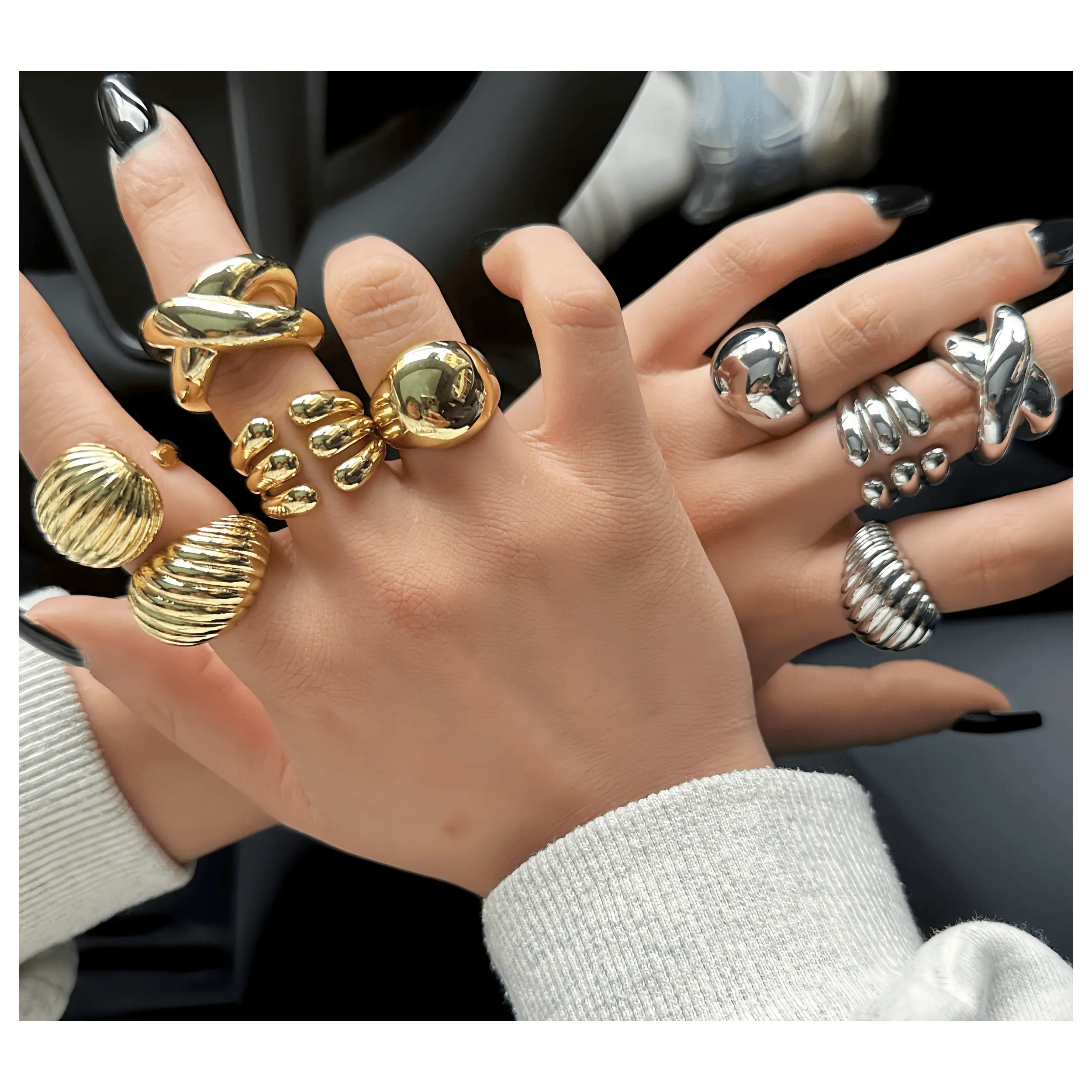 Grosir Hari Valentine halus mengkilap cincin Chunky dengan 18K emas 925 perak diisi wanita mewah simpul perhiasan cincin set hadiah
