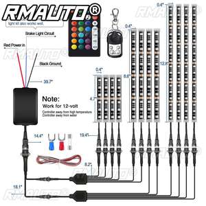 12pcs/set Motorcycle RGB <b>LED</b> <b>Strip</b> Kit <b>Waterproof</b> RF Remote+Voice Control 5050SMD Glow Underglow Ground Effect Atmosphere <b>Light</b> - Product Image 3