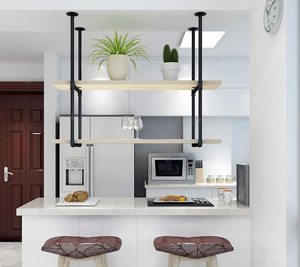 Supports d'<span class=keywords><strong>étagère</strong></span> en métal en forme de U, fixation au <span class=keywords><strong>plafond</strong></span>, support de suspension en tuyau de fer noir pour <span class=keywords><strong>cuisine</strong></span> - Product Image 4