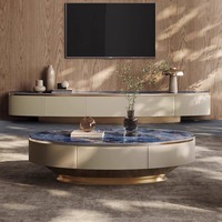 Ensemble de meuble TV et table basse en bois et marbre, design moderne et luxueux, pour salon et chambre, meubles flottants