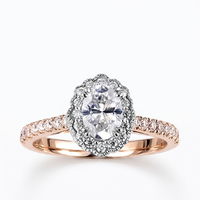 Bague de fiançailles ovale personnalisée avec halo de diamants de laboratoire 0,5-3 carats, en or rose massif 10K/14K/18K, pavé, certifiée IGI VS VVS
