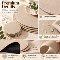Tapis personnalisés écologiques chauffants modernes en cuir PU crème à motifs floraux, diamètre 35 cm, antidérapants, légers, imperméables et résistants à l'huile