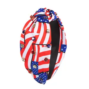 American Flag Knotted Headband For Independence Day Gifts Patriotic Stars Stripes Wide Headbands