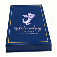Boîte d'emballage en carton rigide bleu OEM pour Mahjong, logo personnalisé, deux compartiments, coffret cadeau pour jeu de Mahjong avec logo