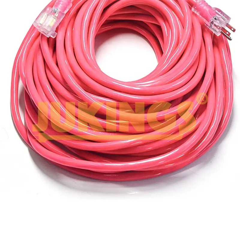 100% Copper 50ft Retractable Outdoor Extension Cord 220v Heavy Duty Waterproof PVC Nylon NAME5-15P Pink US Plug 13A AC 16/3