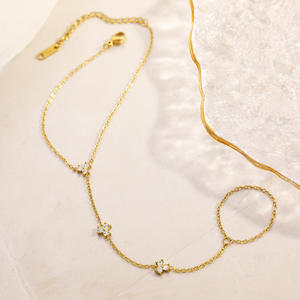 Fashion Chain <b>Bracelet</b> 18k Gold Plated <b>Clover</b> Design Rhinestone Floral Minimalist Style Women's Jewelry - Product Image 3