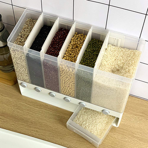 Modern 10L 6-Grid Plastic Rice Dispenser Wall Mounted <b>Kitchen</b> <b>Storage</b> Organizer for Dry Food Grain <b>Storage</b> <b>Box</b> Food <b>Storage</b> Bin - Product Image 4