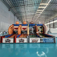 Jeu de tir au panier de basket gonflable interactif en PVC personnalisé, type Full Court Connect 3 Carnival, avec souffleur intégré