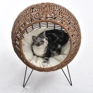 Petstar Hoge Kwaliteit Verhoogde Rieten Kitten Kat Huis Rotan Huisdier Bed Met Kussen