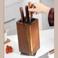 Organisateur de couteaux magnétique rotatif à 360° en bois d'acacia, support de rangement de cuisine écologique de haute qualité pour couteaux de cuisine