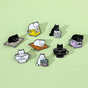 प्यारा कार्टून बिल्ली बिल्ली के साथ कॉफी प्यारी बिल्ली बिल्ली कस्टम तेल ड्रॉप पिन - Product Image 2