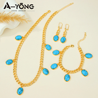Ensemble de bijoux plaqué or 18k avec pierres turquoises, parure de bijoux à breloques, de Style européen, tendance