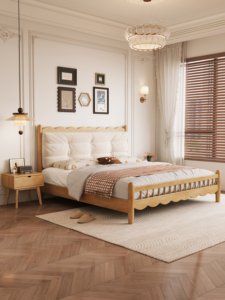 High Quality Solid Wood <b>Bed</b> Frame <b>with</b> Upholstered Tufted Headboard, Modern Platform <b>Bed</b> for Bedroom Furniture - Product Image 3