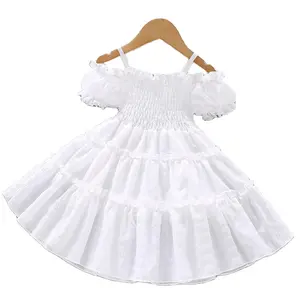 Wholesale Girls Party Dresses 2023 Summer Toddler Dresses Girls Puff Sleeves Smocked Dresses for Girls of 7 Years Old Children