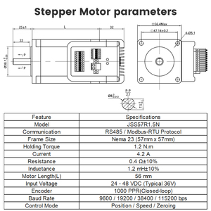 Motor de bucle cerrado integrado RS485 Modbus-RTU 23 con controlador de 1.2N.m para logística, embalaje, dispositivos médicos, JSS57R1.5N Integr - Product Image 4