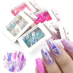 Aurora Glas Film Papier Folie Decals 3D Laser Strip Nail Decoratie Nail Art Gebroken Glas Holografische Papier Sticker