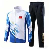 Nouvelle tenue de sport personnalisée 2026 pour équipes chinoises – Ensemble d'exercice et de compétition en coton rayé à manches longues et col montant, pantalon de printemps