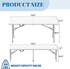 Ensemble <span class=keywords><strong>table</strong></span> et banc pliables en plastique pour le <span class=keywords><strong>camping</strong></span>, facile à transporter et à ranger Offre Spéciale l'extérieur, 6 pieds, <span class=keywords><strong>8</strong></span> <span class=keywords><strong>personnes</strong></span> - Product Image 2