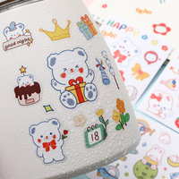 Feuille d'autocollants en PVC imperméable motif ours kawaii, 10x10cm, décoratifs et mignons pour journal, scrapbook, agenda, bricolage et artisanat