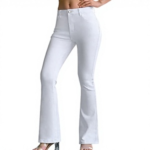 Eaby Cross-border Women's <b>Boot</b> Cut Skinny Denim Jeans Mid-waist Black White Frayed Light Wash Breathable Full Length Slimming - Product Image 3