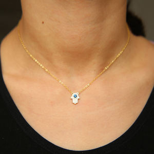 Nueva cadena de oro de plata 925 auténtica tipo malvado turco ojo Hamsa mano encanto 35 + 10cm collar pavimentado grande azul Cz mujeres regalo de boda - Product Image 6