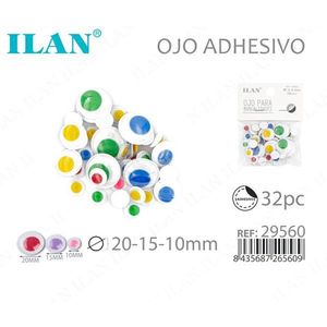 Occhi adesivi Ilan 20-15-10mm colori misti per artigianato 32 pezzi - Product Image 1