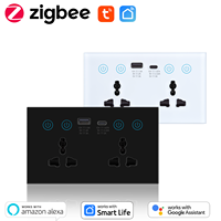 Prise murale intelligente Tuya 20A double Zigbee universelle avec panneau en verre, 2 prises USB Type C, normes EU/US/UK, type 147