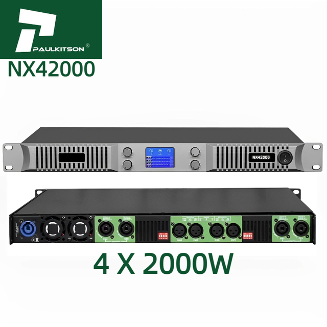 Paulkitson Professional 4-Channel 2000W Power Amplifier NX42000 Metal Shell Class D Sound Subwoofer Equipment for Stage