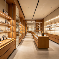 Présentoir sur pied en métal et bois pour opticien avec éclairage LED, robuste et écologique, pour les magasins de détail et la vente en gros