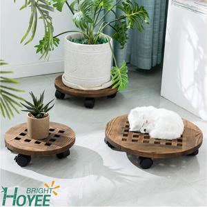 Planteur en <span class=keywords><strong>bois</strong></span> à roulettes, support de plantes en Pot rond avec roues, <span class=keywords><strong>chariot</strong></span> de planteur intérieur et extérieur - Product Image 6