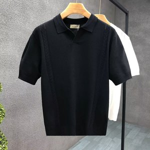 Polo de Manga Corta para Hombre, Tejido Fino de Seda de Hielo, Blanco y Negro, Cuello Camisero, Estilo Casual, Nuevo Modelo 2024 - Product Image 2
