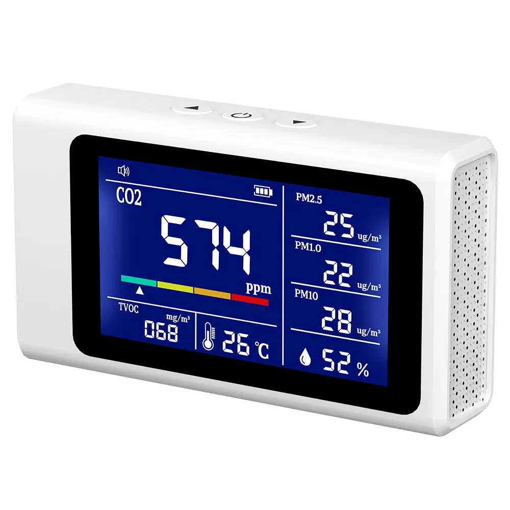 Monitor de calidad del aire en tiempo Real 7 en 1, medidor de CO2, PM2.5, PM1.0, PM10, Detector de temperatura y humedad TVOC