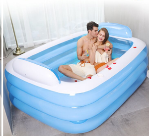 Piscine rectangulaire gonflable bleue XL pour adulte baignoire SPA Portable comprend deux dossiers 71x55x24 pouces - Product Image 5