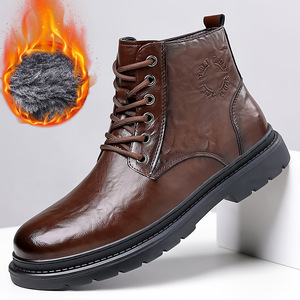 Bottes Martin pour hommes, bottes de travail hautes en fourrure pour l'hiver, antidérapantes, durables, à lacets, bottes à la cheville - Product Image 1