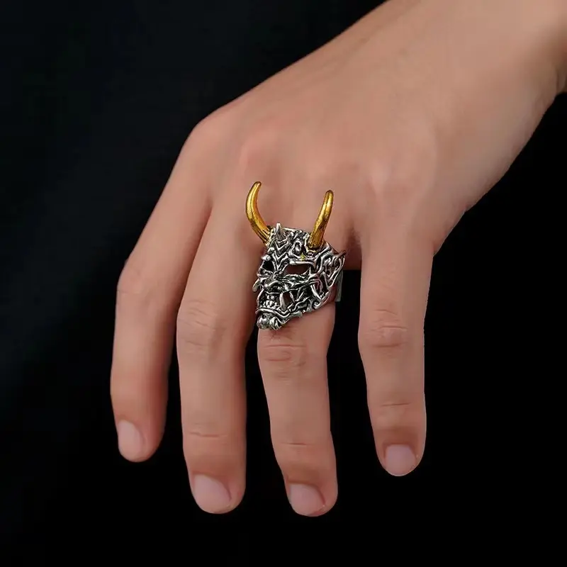 Popular Halloween Jewelry Prajna Mask Ring Vintage Ghost King Ghost Warrior Skull Ring