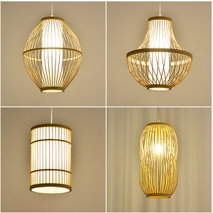 Lampe suspendue en bambou de style japonais, Led E27, lustre rond doré pour salon de thé, éclairage de bar et de restaurant - Product Image 1