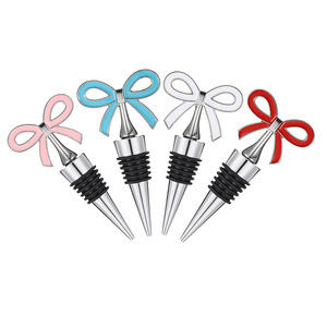 <b>Bow</b>-Shaped Wine Stopper Silver <b>Red</b> Pink Blue White Zinc Alloy Bottle Seal For Wedding Party Gift - Product Image 2