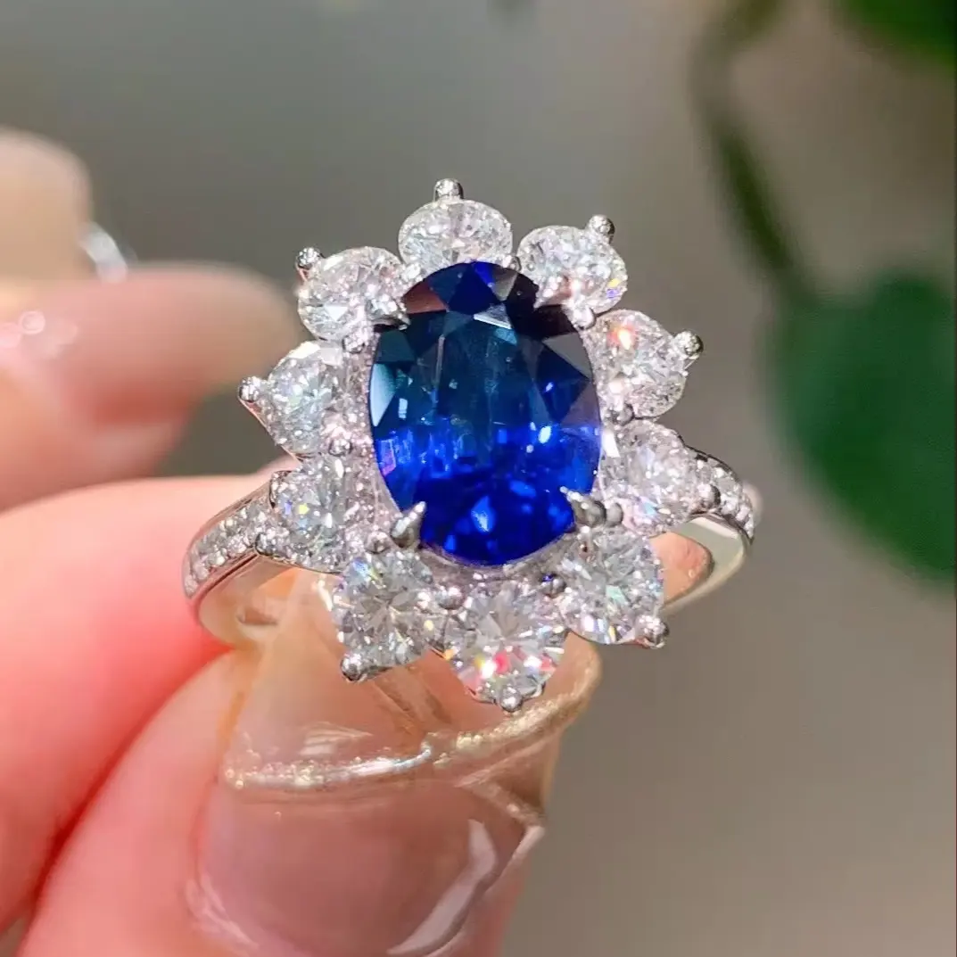 Bague Mossanite en diamant de fiançailles de mariage avec saphir bleu taille émeraude naturelle avec certificat GRA