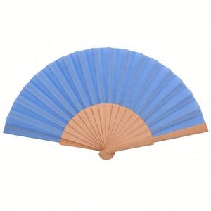 Abanico de mano moderno de madera y tela personalizado de 23 cm, abanicos plegables de madera de color sólido para fiestas y bodas - Product Image 2