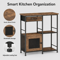 Meuble de bar à café en bois et fer GELIN, buffet multifonctionnel de style farmhouse avec tiroirs et plateau en bois pour cuisine/salon